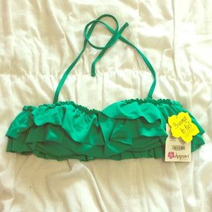 Medium Green strapless hapari swim top.